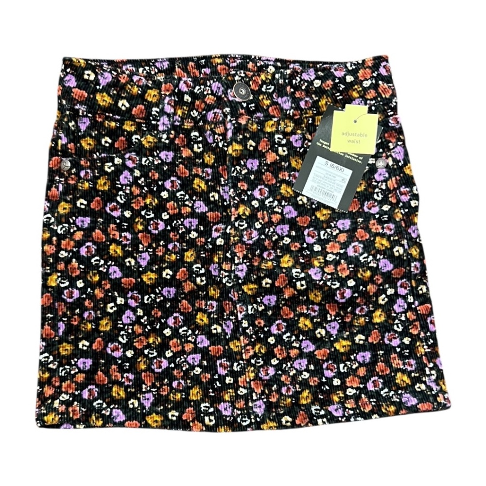 Art Class Floral Corduroy Skirt Girls Size Small (6/6X) Adjustable Waist NWT